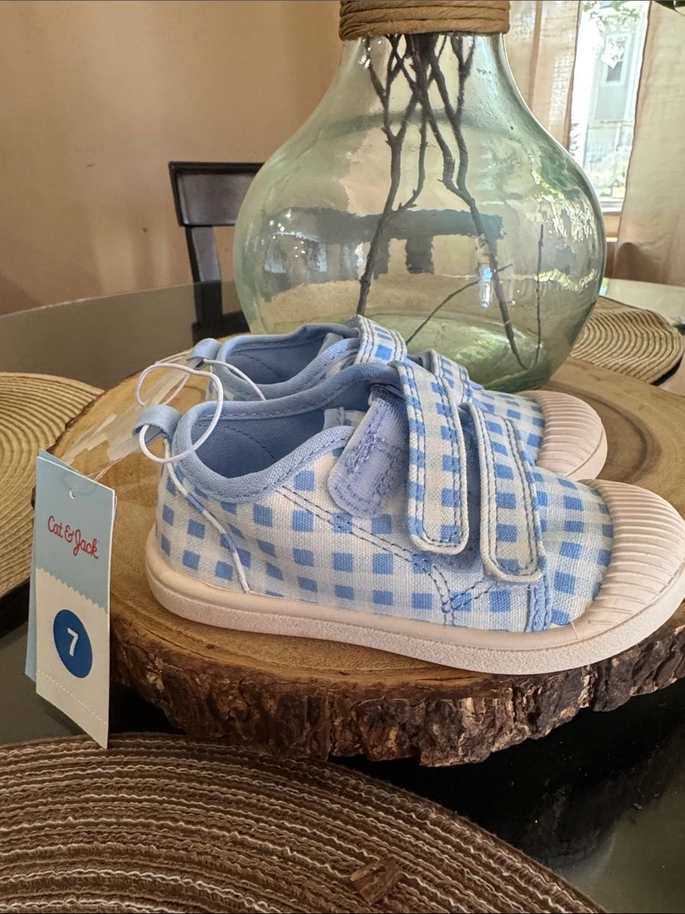 ***2/$15*** Cat & Jack Light Blue Gingham Velcro Sneakers